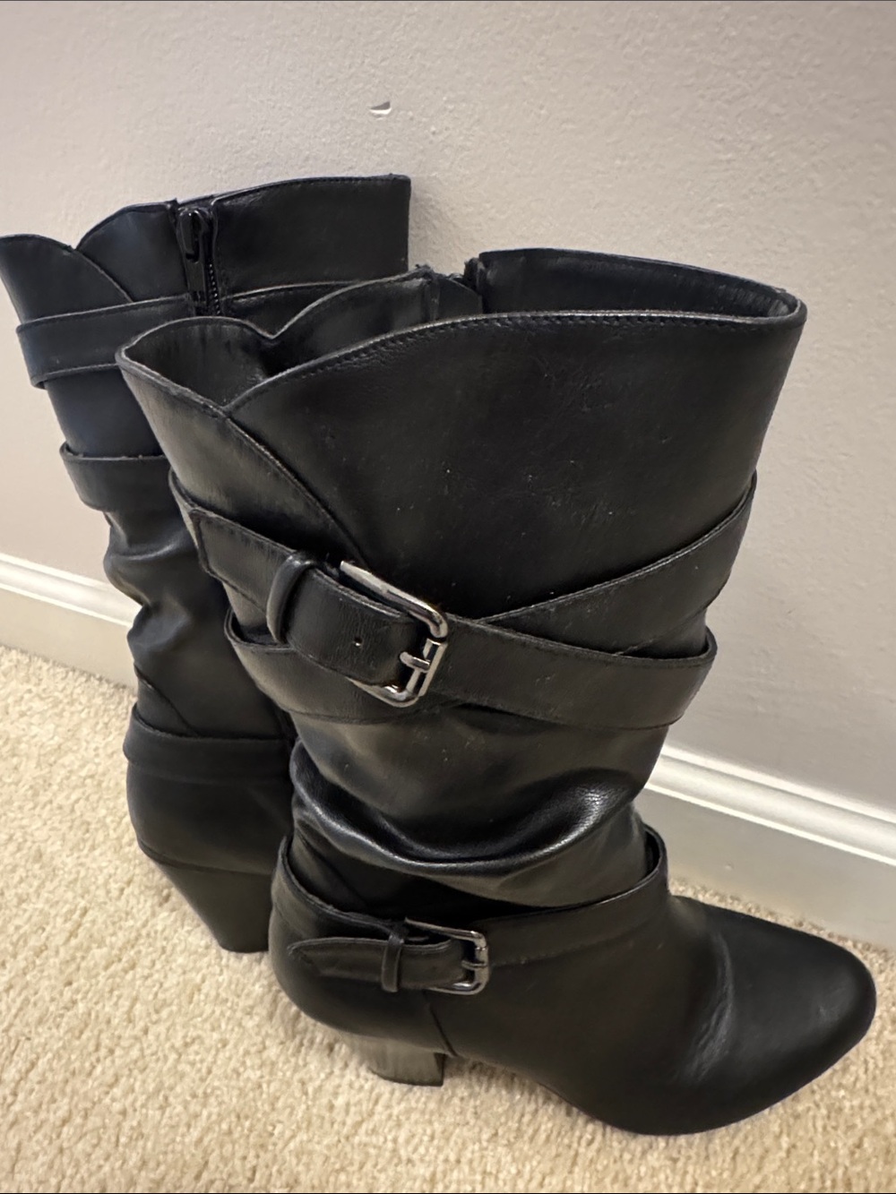 Kohl's Black Mid-Calf Buckle-Heel Women's Boots